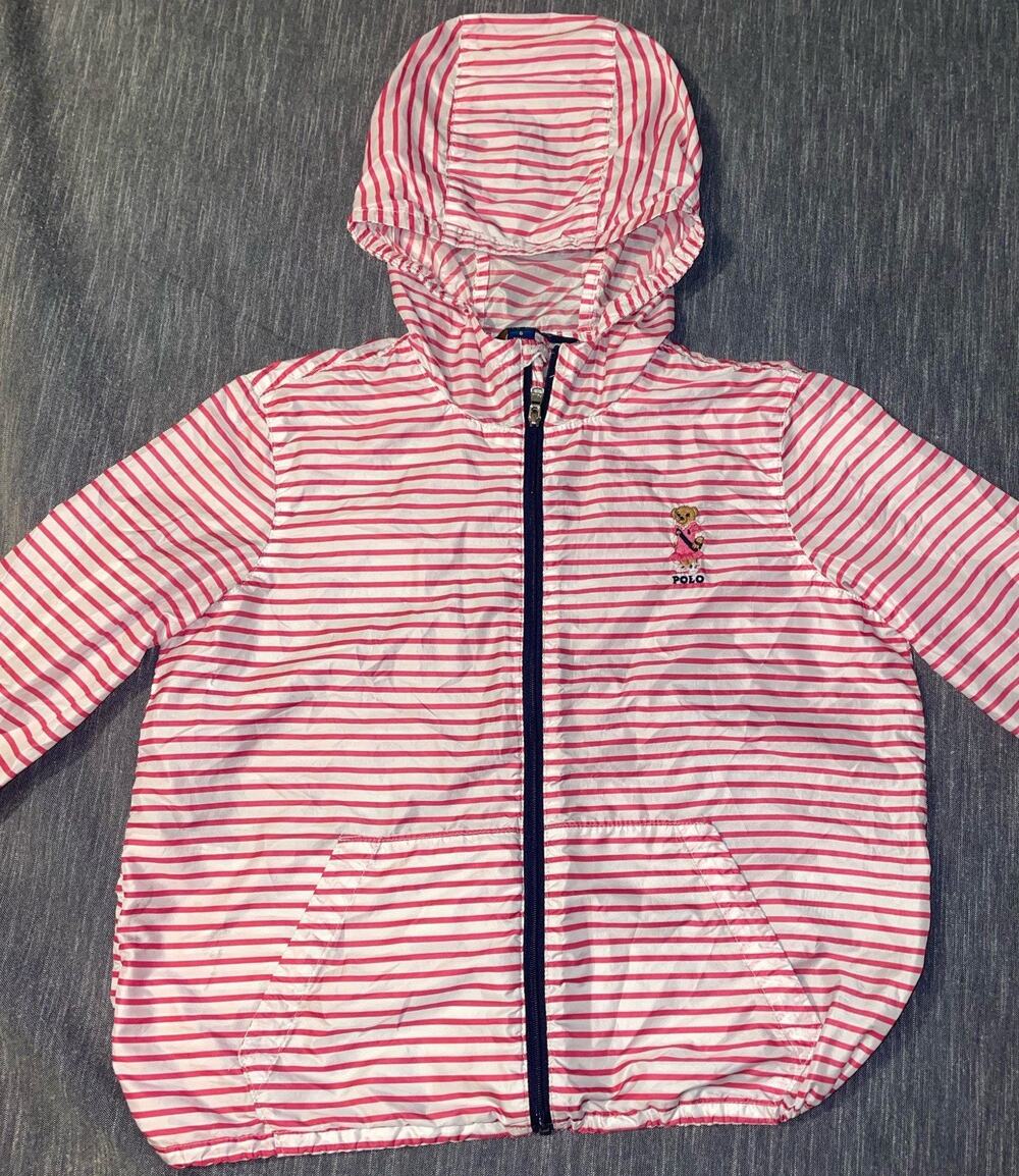 Polo Ralph Lauren Girl’s Bear Packable Windbreaker White/Pink Kids Sz 6
